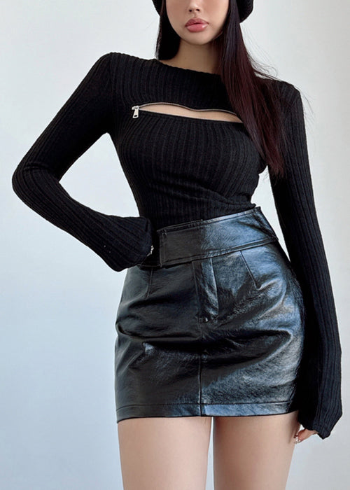 Black Zip Up Knit Sweaters Fall