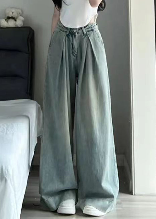 Blue Button Pockets High Waist Denim Pants Summer