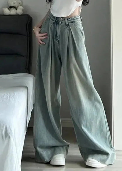 Blue Button Pockets High Waist Denim Pants Summer