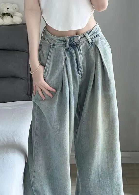 Blue Button Pockets High Waist Denim Pants Summer