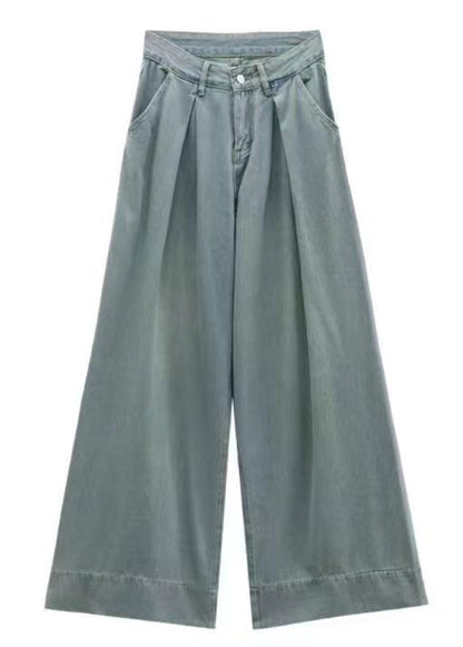 Blue Button Pockets High Waist Denim Pants Summer
