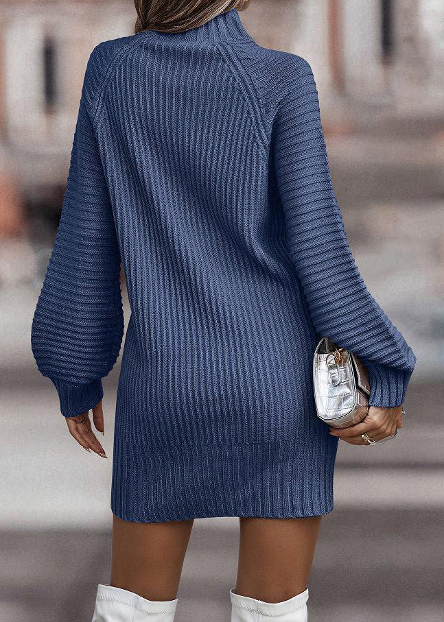 Blue Cozy Knit Sweaters Dress Fall