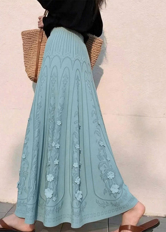Blue Elastic Waist a Line Skirts
