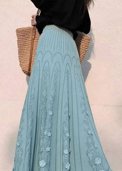 Blue Elastic Waist a Line Skirts