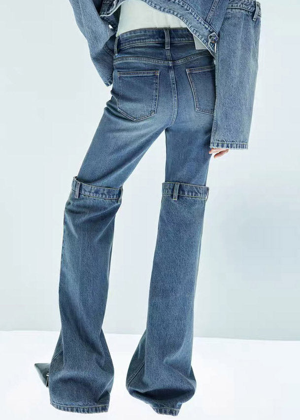 Blue High Waist Patchwork Flared Jeans Spring