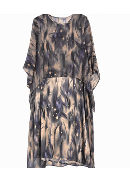 Brown O Neck Print False Two Pieces Silk Dresses Summer