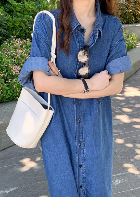 Blue Peter Pan Collar Patchwork Denim Shirts Dresses Summer