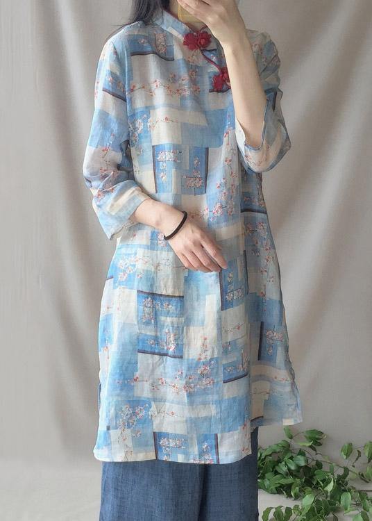 Blue Plum Tunics Stand Collar Pockets Maxi Dress