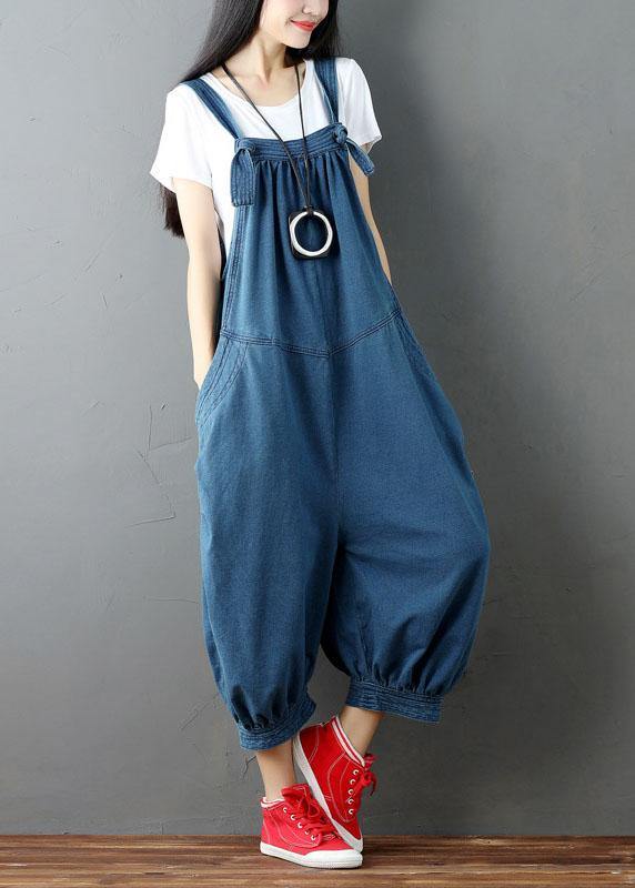 Blue Pockets Button Fall Cotton Romper