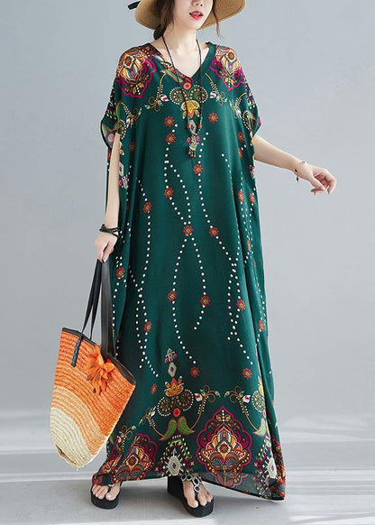 Blue Print Tunic Top V Neck Spring Dresses