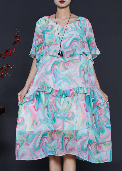 Blue Ruffled Print Chiffon Day Dresses Summer