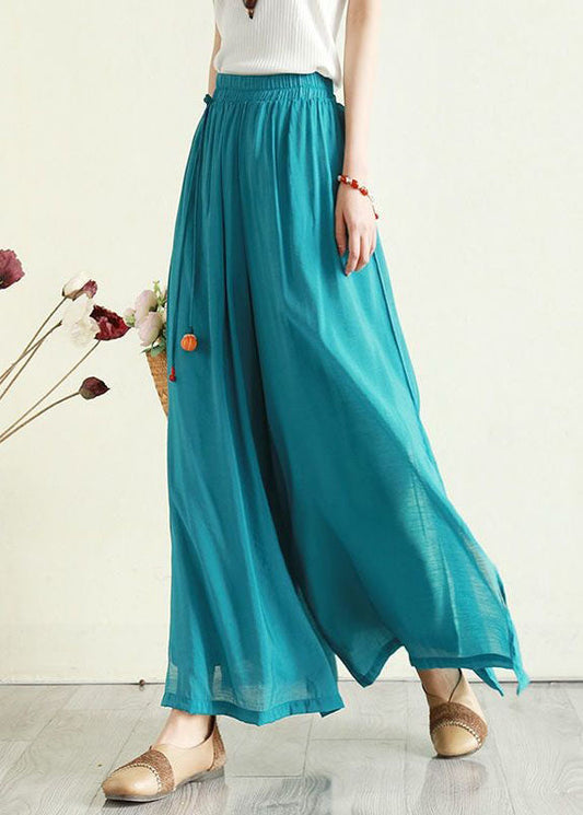 Blue Side Open Patchwork Tasseled Cotton Crop Pants Summer