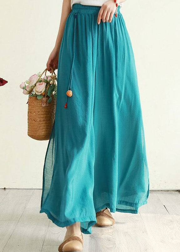 Blue Side Open Patchwork Tasseled Cotton Crop Pants Summer