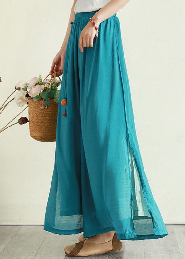 Blue Side Open Patchwork Tasseled Cotton Crop Pants Summer