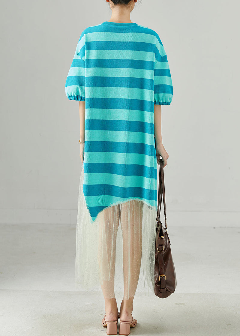 Blue Striped Patchwork Tull Robe Dresses Summer