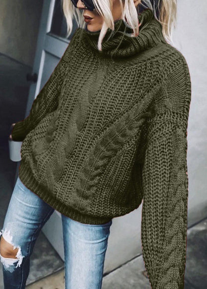 Blue Turtleneck Thick Cable Knit Sweaters Spring