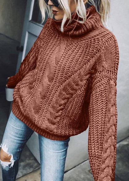 Blue Turtleneck Thick Cable Knit Sweaters Spring