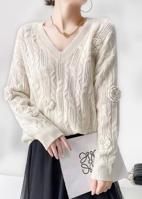 Blue V Neck Oversized Cable Knit Sweater Winter
