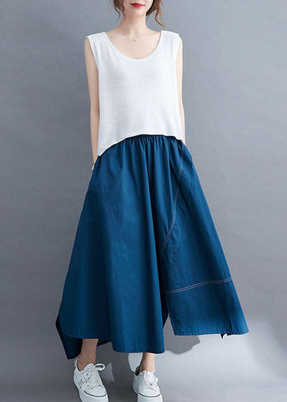 Blue Wrinkled Asymmetrical Patchwork Cotton Skirts Summer