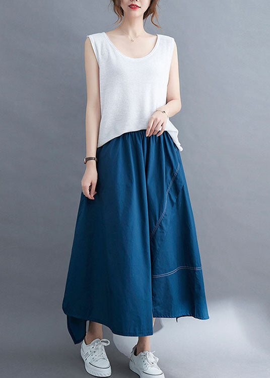 Blue Wrinkled Asymmetrical Patchwork Cotton Skirts Summer