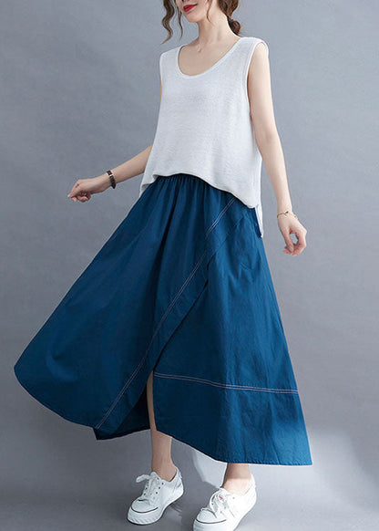 Blue Wrinkled Asymmetrical Patchwork Cotton Skirts Summer