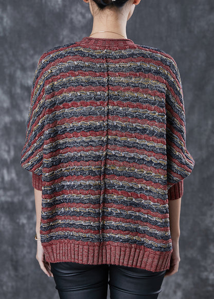 Brick Red Oversized Striped Knit Cardigans Spring