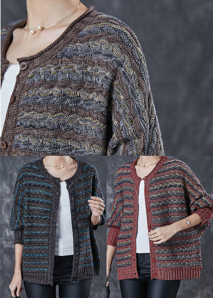 Brick Red Oversized Striped Knit Cardigans Spring