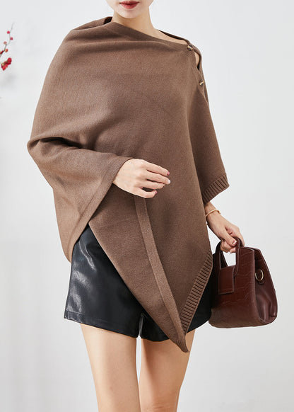 Brown Asymmetrical Button Down Knit Pullover Winter