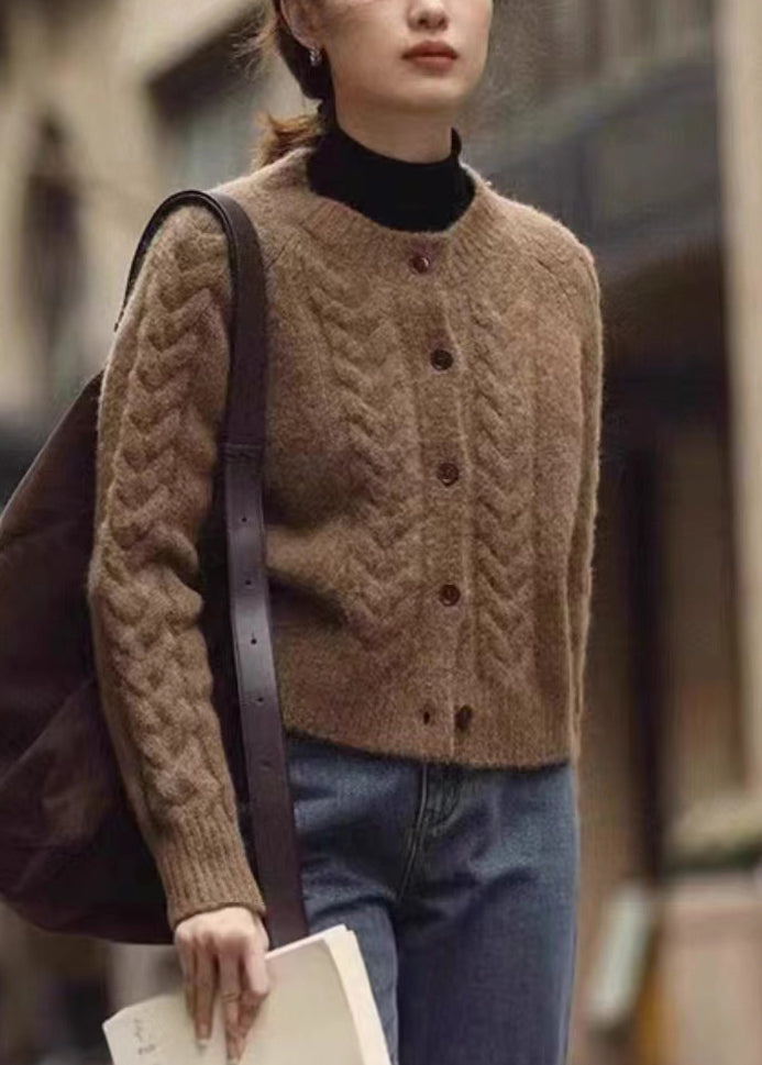Brown Button Warm Knit Coats Fall