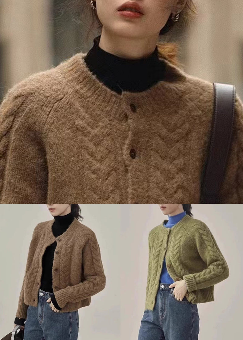 Brown Button Warm Knit Coats Fall