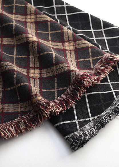 Brown Tasseled Plaid Knit Skirts Winter