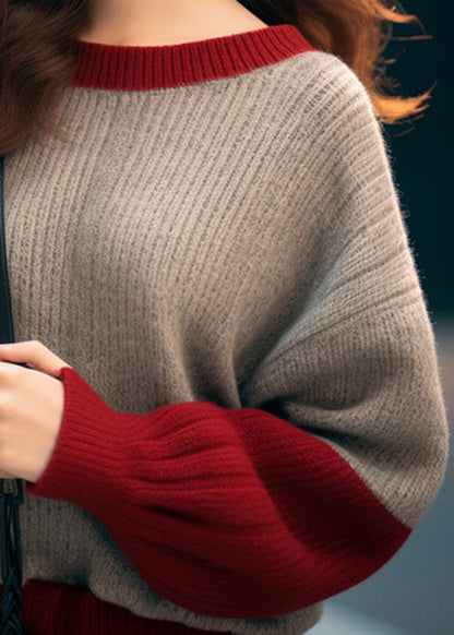 Camel O Neck Thick Patchwork Knit Sweaters Spring