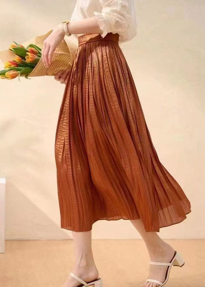 Caramel Wrinkled Patchwork Silk Skirts Summer