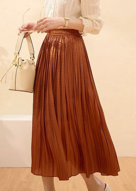 Caramel Wrinkled Patchwork Silk Skirts Summer