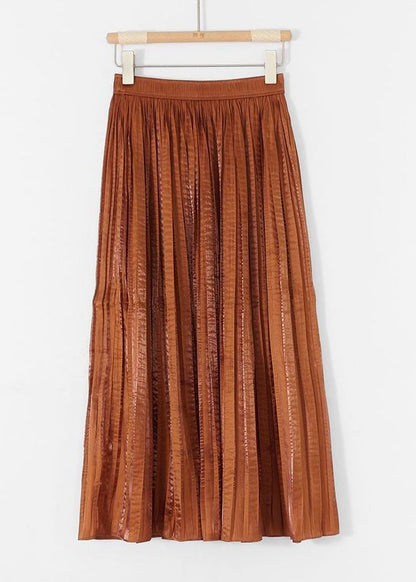 Caramel Wrinkled Patchwork Silk Skirts Summer