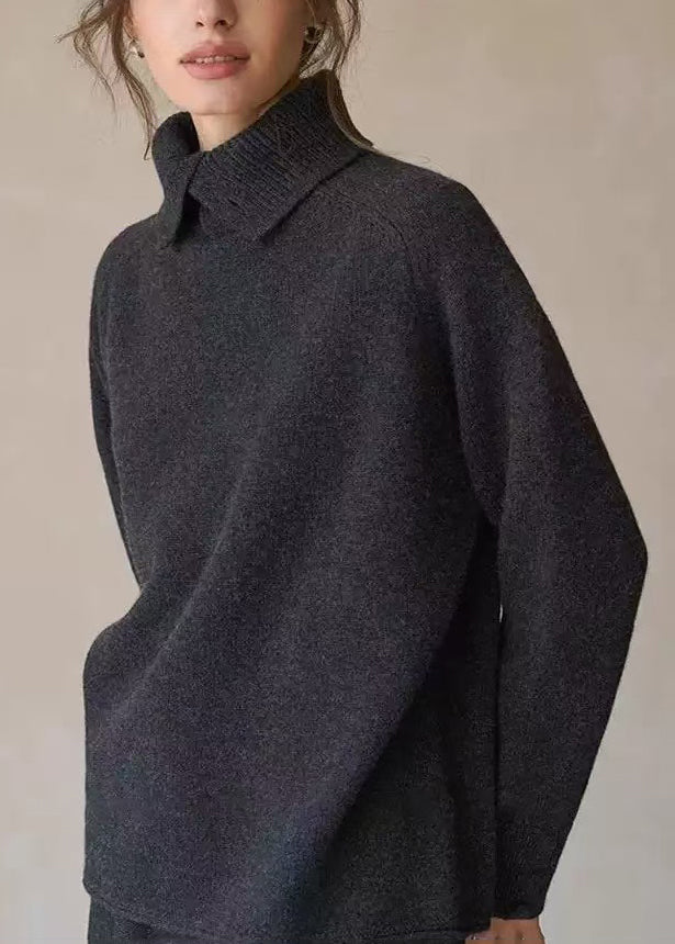 Charcoal Grey High Neck Warm Knit Shirts Winter