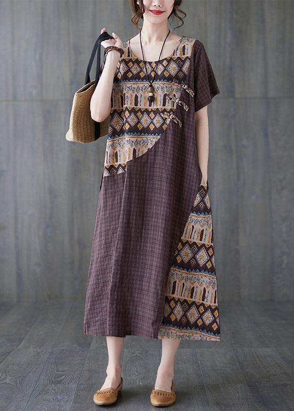 Chocolate Patchwork Print Oriental Party Summer Cotton Dress