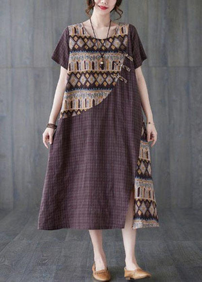 Chocolate Patchwork Print Oriental Party Summer Cotton Dress