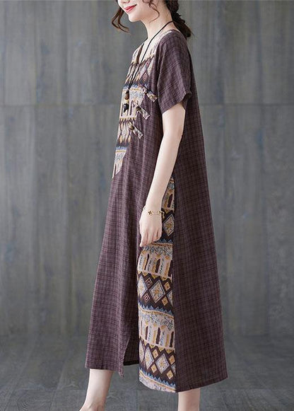 Chocolate Patchwork Print Oriental Party Summer Cotton Dress