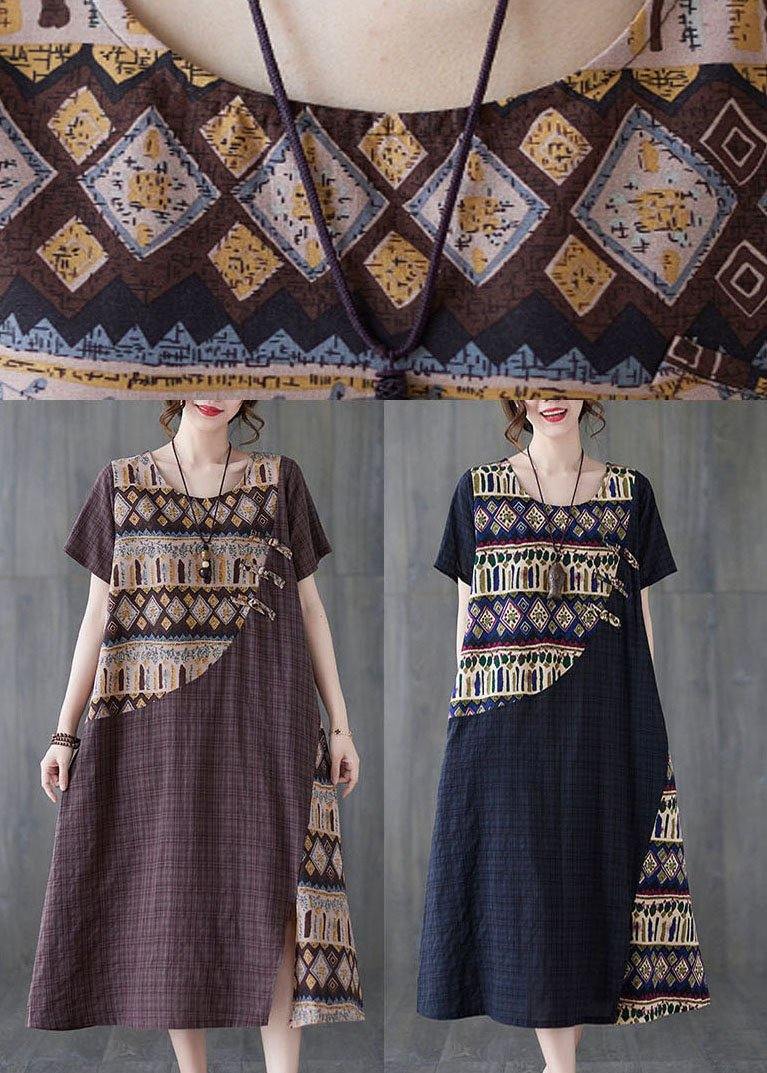 Chocolate Patchwork Print Oriental Party Summer Cotton Dress