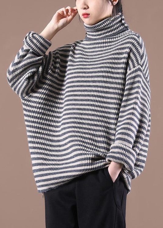 Chocolate Striped Long Sleeve Fall Knit Top