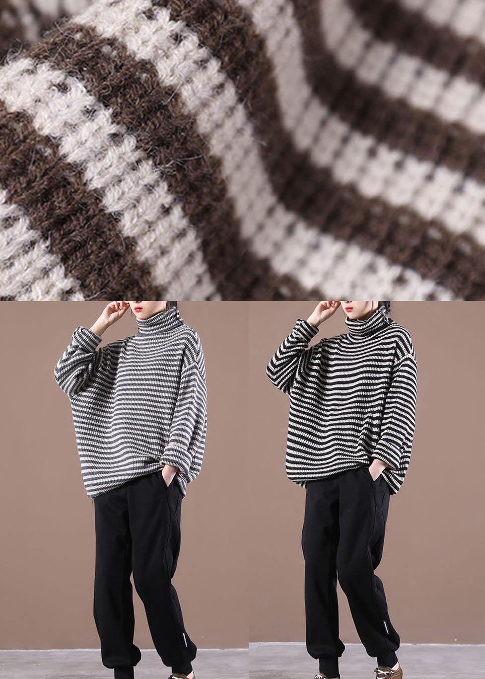 Chocolate Striped Long Sleeve Fall Knit Top