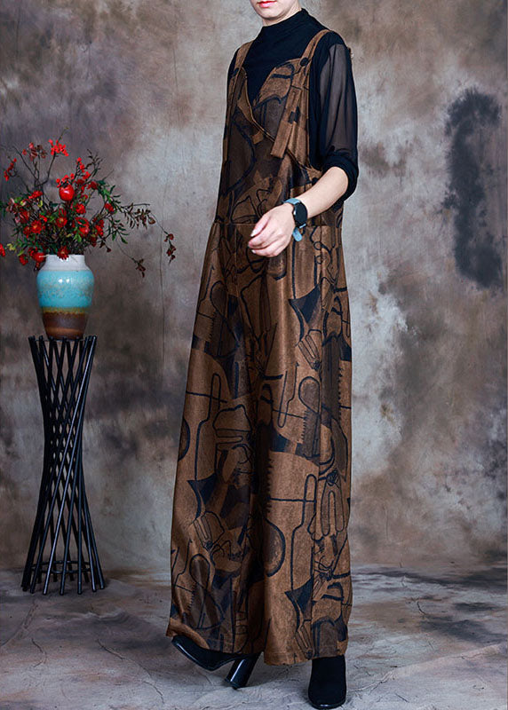Chocolate Button Patchwork Fall Retro Jumpsuit Pants