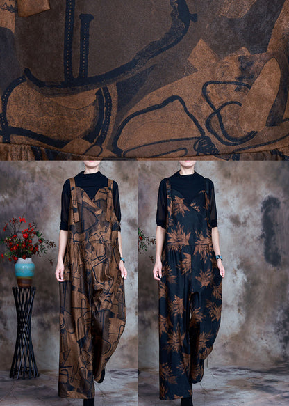 Chocolate Button Patchwork Fall Retro Jumpsuit Pants