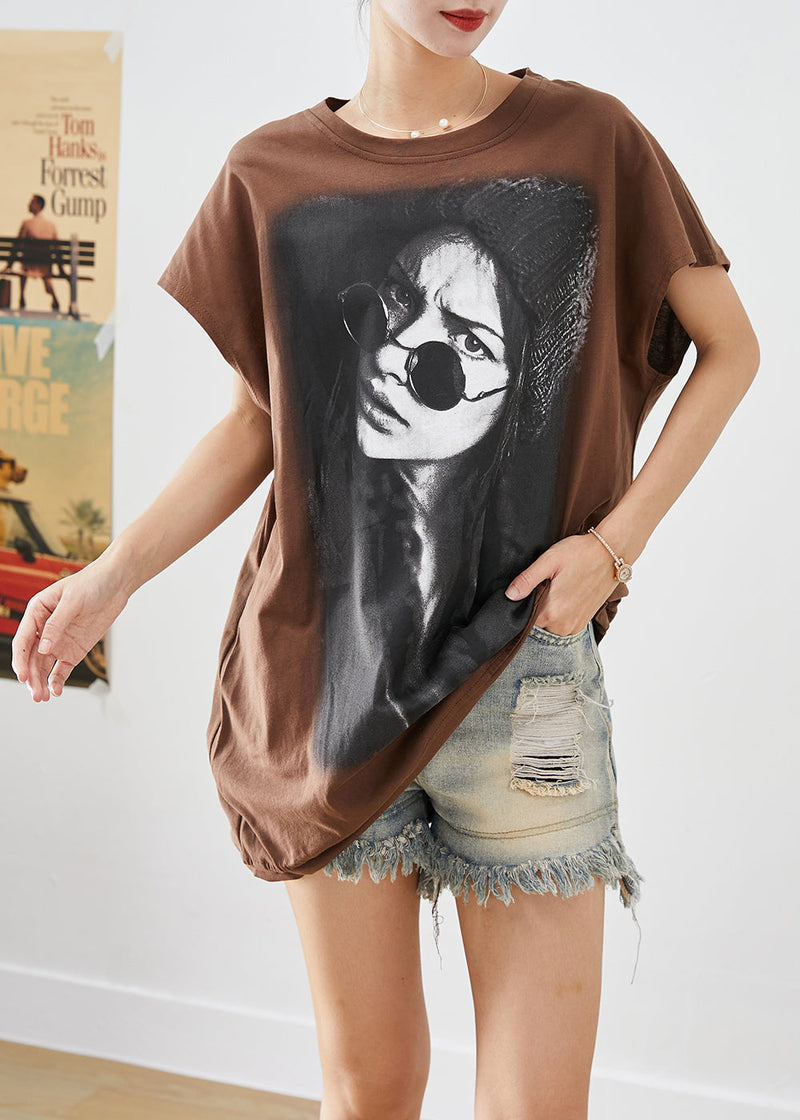 Coffee Oversized Print Cotton Maxi Dresses Summer