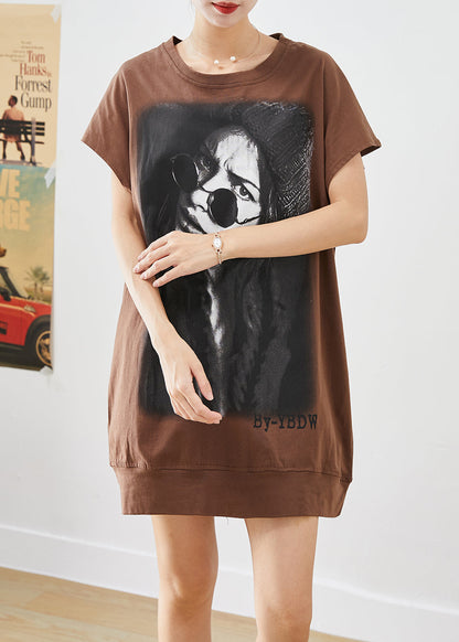 Coffee Oversized Print Cotton Maxi Dresses Summer
