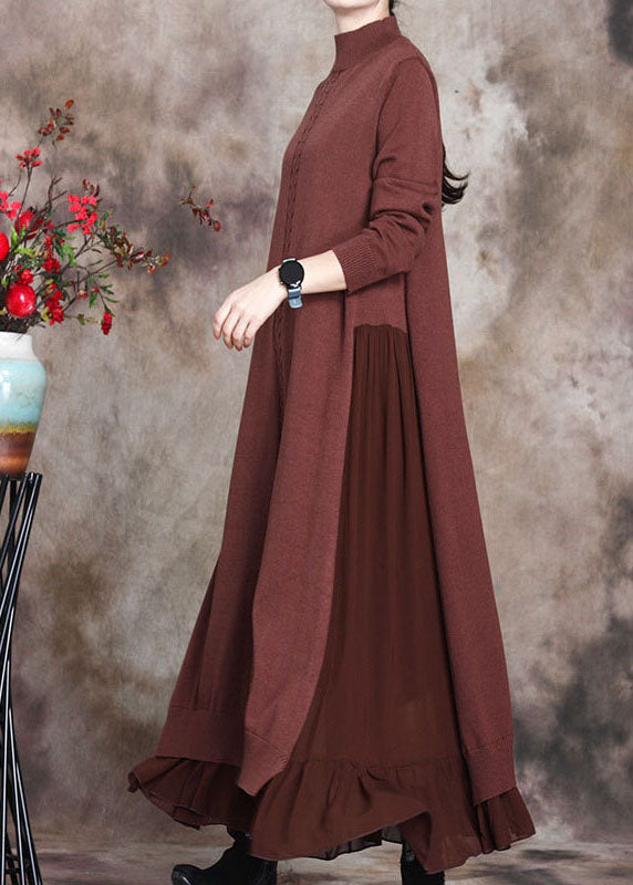 Chocolate Print Patchwork Slim Fit Fall Sweater Dress
