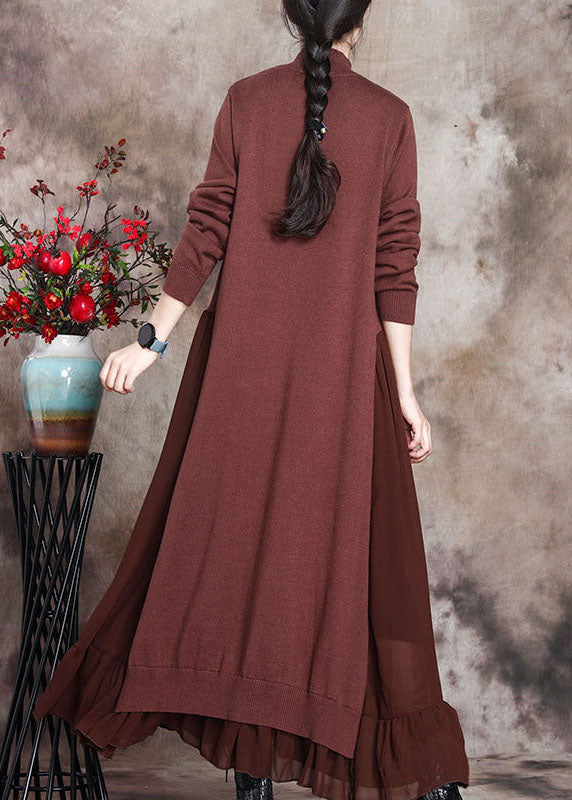 Chocolate Print Patchwork Slim Fit Fall Sweater Dress