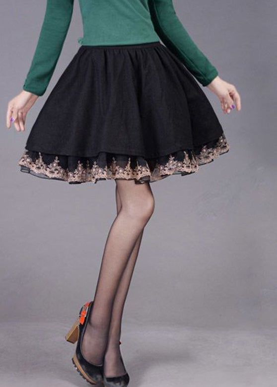 Chocolate Tulle Patchwork High Waist Woolen a Line Skirts Winter