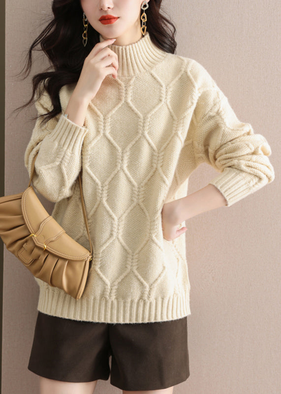 Coffee Turtleneck Cotton Knit Sweaters Spring